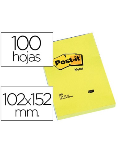 Bloc de notas adhesivas quita y pon post it 102x152 mm con 100 hojas 659