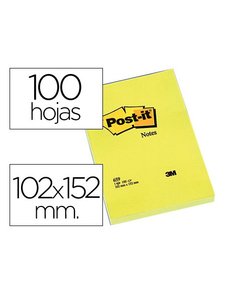 Bloc de notas adhesivas quita y pon post it 102x152 mm con 100 hojas 659