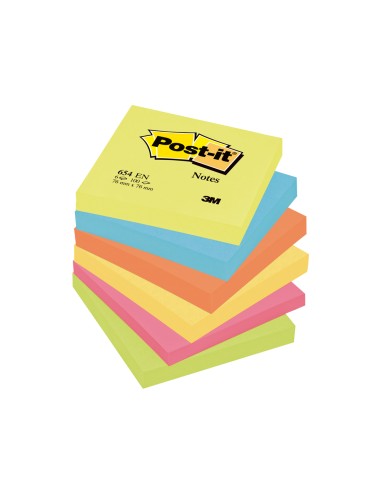 Bloc de notas adhesivas quita y pon post it 76x76 mm neon pack de 6 blocs surtido