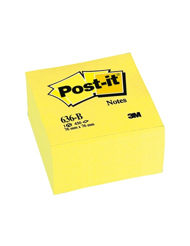 Bloc de notas adhesivas quita y pon post it 76x76x45 mm cubo color amarillo 450 hojas