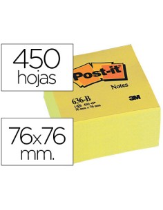 Bloc de notas adhesivas quita y pon post it 76x76x45 mm cubo color amarillo 450 hojas