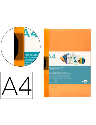 Carpeta liderpapel dossier pinza lateral 45301 polipropileno din a4 naranja 30 hojas pinza deslizante