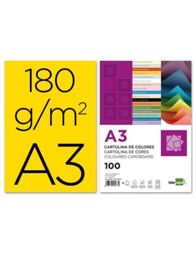 Cartulina liderpapel a3 180g m2 amarillo paquete de 100 hojas