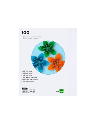 Cartulina liderpapel a3 180g m2 blanco paquete de 100 hojas