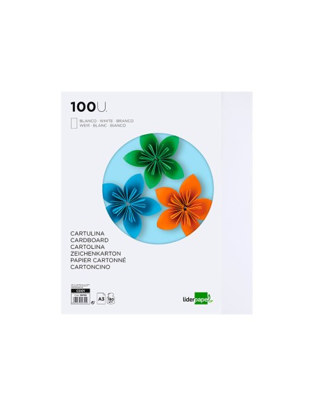 Cartulina liderpapel a3 180g m2 blanco paquete de 100 hojas