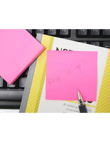 Bloc de notas adhesivas quita y pon q connect 76x76 mm rosa neon 80 hojas