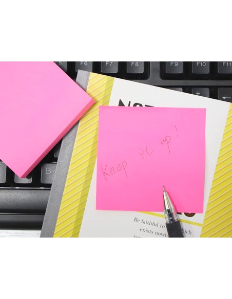 Bloc de notas adhesivas quita y pon q connect 76x76 mm rosa neon 80 hojas