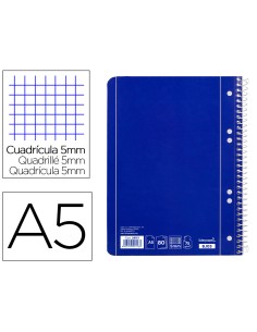 Cuaderno espiral liderpapel a5 micro serie azul tapa blanda 80h 75 gr cuadro5mm 6 taladros azul