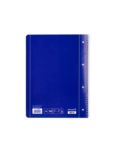 Cuaderno espiral liderpapel a4 micro serie azul tapa blanda 80h 75 gr liso con margen 4 taladros azul