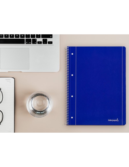 Cuaderno espiral liderpapel a4 micro serie azul tapa blanda 80h 80 gr cuadro5mm con margen 4 taladros azul