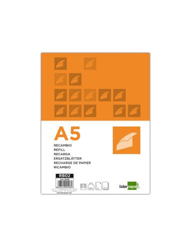 Recambio liderpapel a5 100 h 100g m2 horizontal con margen 6 taladros