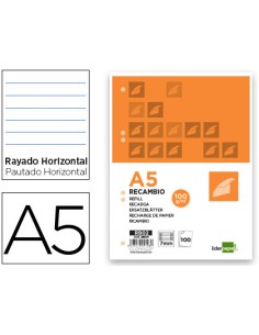 Recambio liderpapel a5 100 h 100g m2 horizontal con margen 6 taladros
