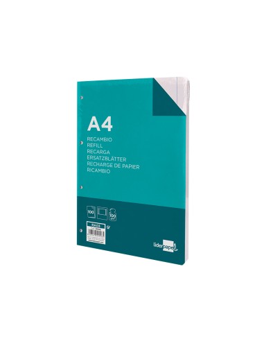 Recambio liderpapel a4 100 hojas 100g m2 liso con margen 4 taladros