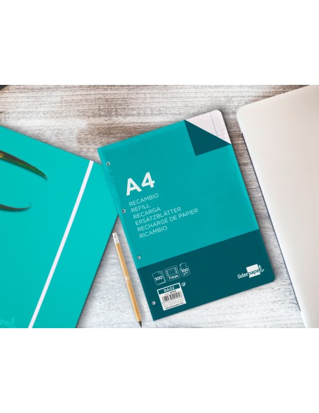 Recambio liderpapel a4 100 hojas 100g m2 horizontal con doble margen 4 taladros