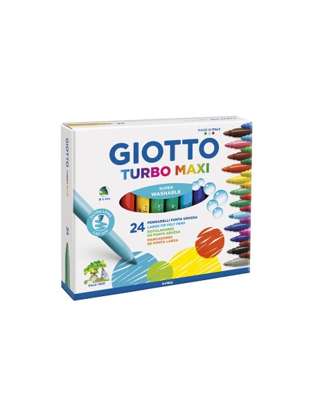 Rotulador giotto turbo maxi caja de 24 colores lavables con punta bloqueada