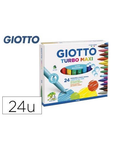 Rotulador giotto turbo maxi caja de 24 colores lavables con punta bloqueada