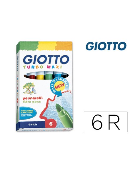 Rotulador giotto turbo maxi caja de 6 colores lavables con punta bloqueada