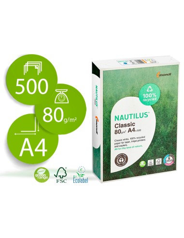 Papel fotocopiadora nautilus din a4 80 gramos paquete de 500 hojas 100 reciclado