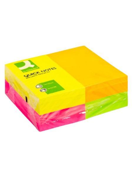 Bloc de notas adhesivas quita y pon q connect 127x76 mm con 100hojas fluorescentes pack de 12 surtidas en 4 colores