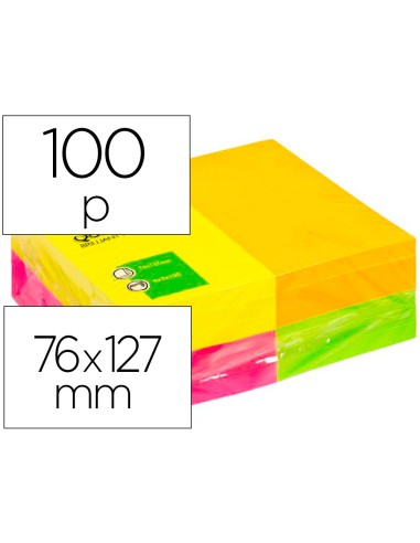 Bloc de notas adhesivas quita y pon q connect 127x76 mm con 100hojas fluorescentes pack de 12 surtidas en 4 colores