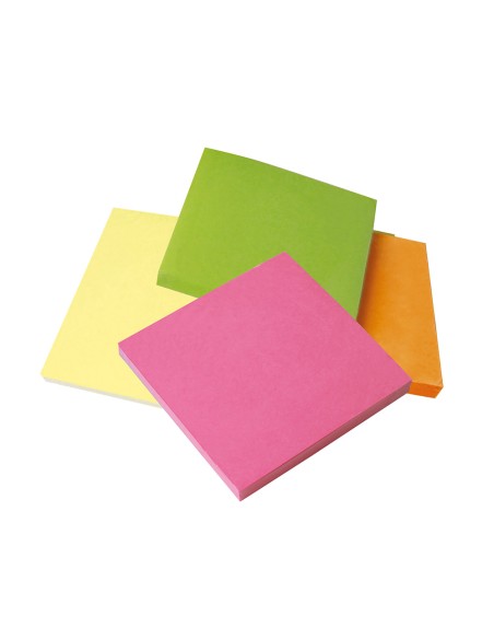Bloc de notas adhesivas quita y pon q connect 76x76 mm con 80 hojas fluorescentes pack de 12 surtidas en 4 colores