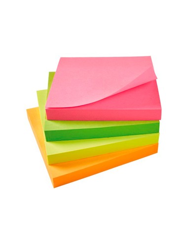 Bloc de notas adhesivas quita y pon q connect 76x76 mm con 80 hojas fluorescentes pack de 12 surtidas en 4 colores