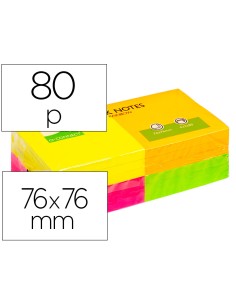 Bloc de notas adhesivas quita y pon q connect 76x76 mm con 80 hojas fluorescentes pack de 12 surtidas en 4 colores