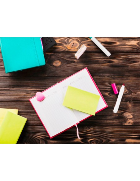 Bloc de notas adhesivas quita y pon q connect 38x51 mm con 50 hojas fluorescentes pack de 4 unidades