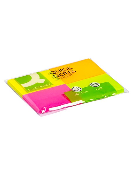 Bloc de notas adhesivas quita y pon q connect 38x51 mm con 50 hojas fluorescentes pack de 4 unidades