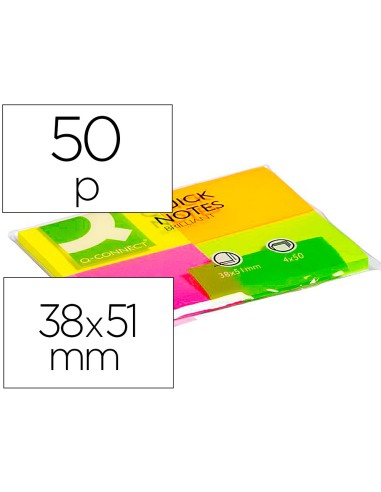 Bloc de notas adhesivas quita y pon q connect 38x51 mm con 50 hojas fluorescentes pack de 4 unidades