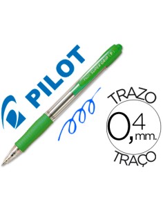 Boligrafo pilot super grip verde claro retractil sujecion de caucho tinta base de aceite