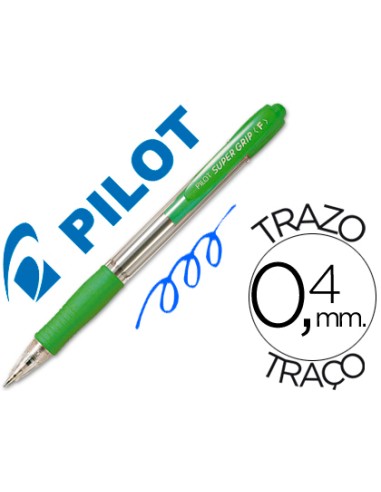 Boligrafo pilot super grip verde claro retractil sujecion de caucho tinta base de aceite