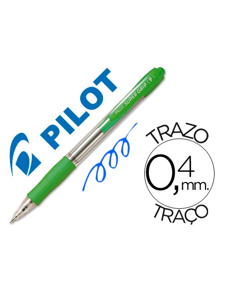 Boligrafo pilot super grip verde claro retractil sujecion de caucho tinta base de aceite