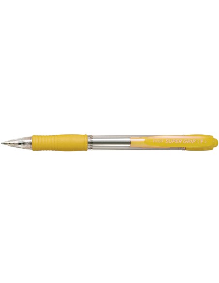 Boligrafo pilot super grip amarillo retractil sujecion de caucho tinta base de aceite