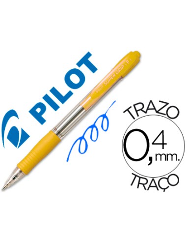 Boligrafo pilot super grip amarillo retractil sujecion de caucho tinta base de aceite