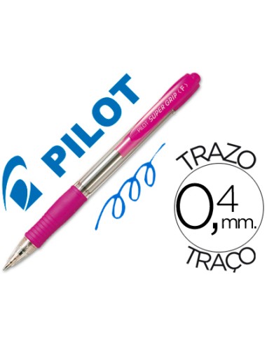 Boligrafo pilot super grip rosa retractil sujecion de caucho tinta base de aceite
