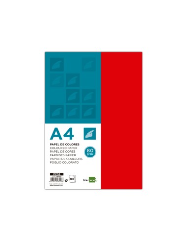 Papel color liderpapel a4 80gr rojo paquete de 100 hojas