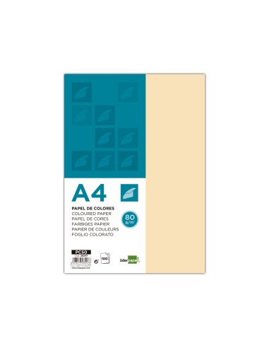 Papel color liderpapel a4 80gr crema paquete de 100 hojas