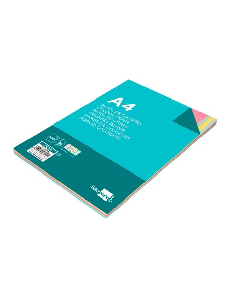 Papel color liderpapel a4 80gr 4 colores surtidos paquete de 100 hojas