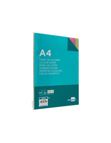 Papel color liderpapel a4 80gr 4 colores surtidos paquete de 100 hojas
