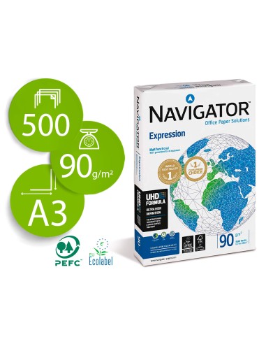 Papel fotocopiadora navigator din a3 90 gramos papel multiuso ink jet y laser paquete de 500 hojas