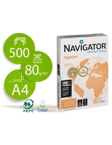 Papel fotocopiadora navigator din a4 80 gramos 4 taladros papel multiuso ink jet y laser paquete de 500 hojas