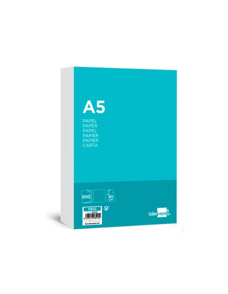 Papel liderpapel a5 80g m2 liso paquete de 500 hojas