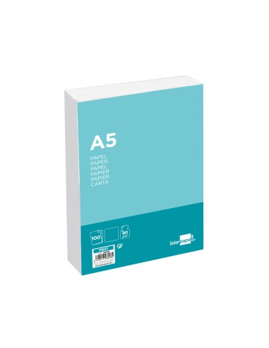 Papel liderpapel a5 80g m2 liso paquete de 100 hojas