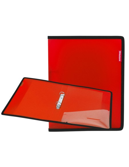 Carpeta liderpapel 2 anillas 25 mm 43030 polipropileno roja con bolsa y tarjetero con ribete negro