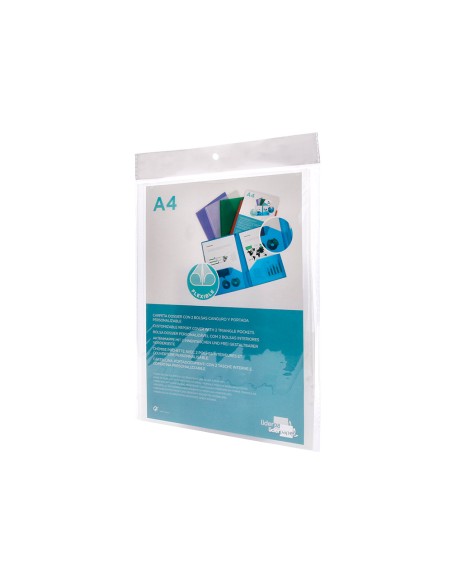 Carpeta liderpapel dossier dos bolsas canguro 45684 polipropileno din a4 transparente