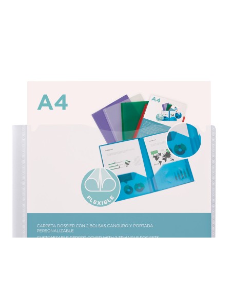 Carpeta liderpapel dossier dos bolsas canguro 45684 polipropileno din a4 transparente
