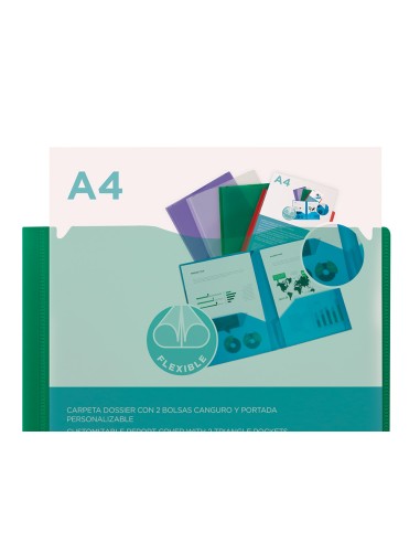 Carpeta liderpapel dossier dos bolsas canguro 45683 polipropileno din a4 verde