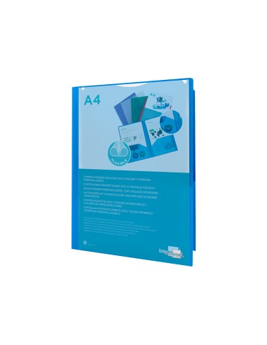 Carpeta liderpapel dossier dos bolsas canguro 45682 polipropileno din a4 azul