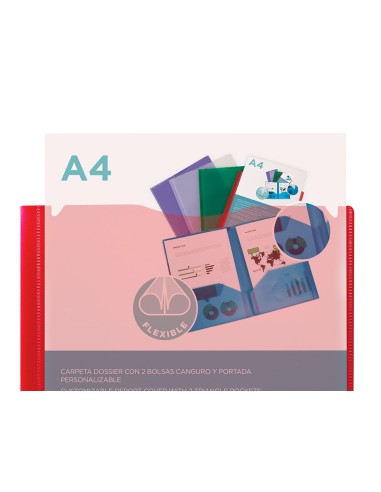 Carpeta liderpapel dossier dos bolsas canguro 45680 polipropileno din a4 roja
